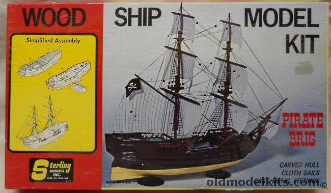 Sterling Pirate Brig - 10.5 inch long Wooden Ship with Cloth Sails and Metal Fittings, G6 plastic model kit